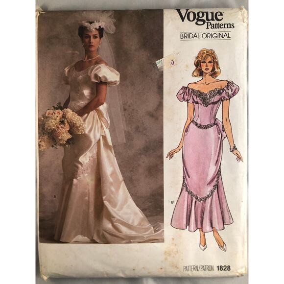 VINTAGE, RETRO, VOGUE,1987, WEDDING DRESS & BRIDESMAID DRESS, #1828, SIZE 6 - Picture 1 of 2